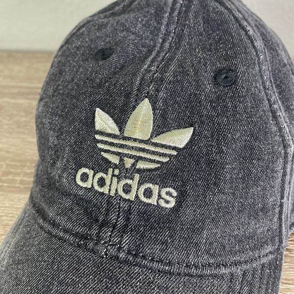 Adidas Originals Washed‎ Black Denim Dad Hat Trefoil Logo Adjustable Cap - Picture 3 of 13